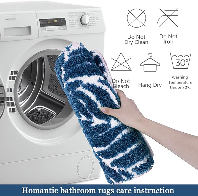 Blue Bathroom Runner Rug - Blue Long Bath Mat Runner Large Leaf Bath Rugs Non Slip Washable Bath Rug for Bathroom Floor, Cute Restroom Rug, Plant Absorbent Bathmat Botanical Decor 24" x 60"