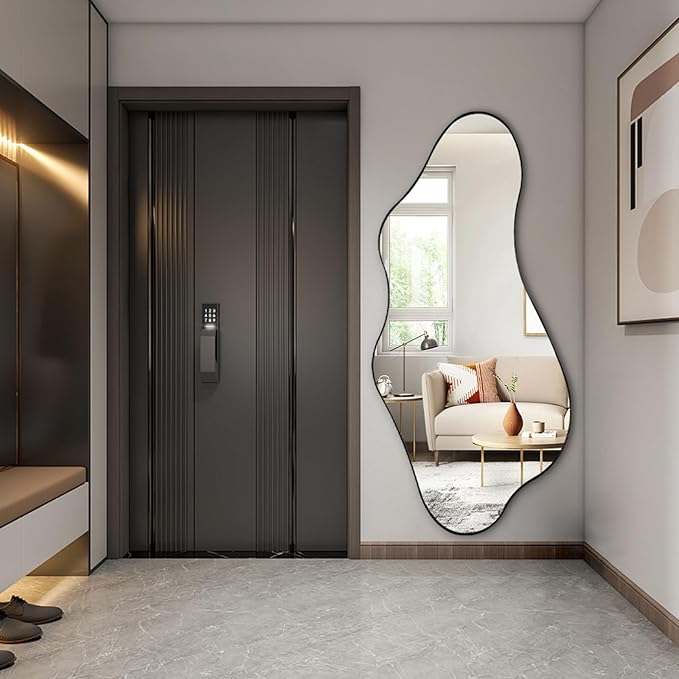 Asymmetrical Mirror Full Length, 63"x30" Large Irregular Mirror with Metal Frame, Modern Abstract Mirrors for Living Room Dressing Bathroom Bedroom Hallway Entryway