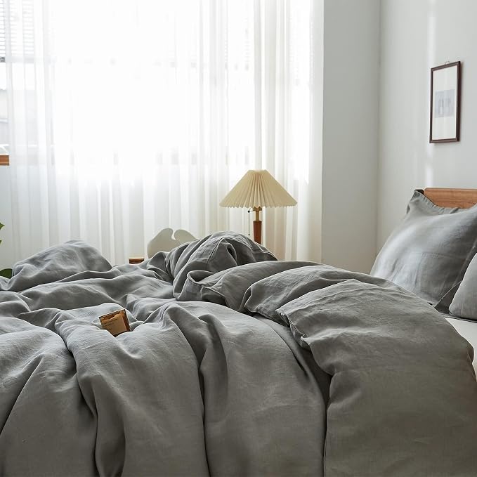Simple&Opulence 100% Linen Duvet Cover Set, 3 PCS Ultimate Grey Duvet Cover King Size, Breathable Soft Comfy Linen Bedding Comforter Cover with 2 Pillowcases(Ultimate Grey, 104"x92")