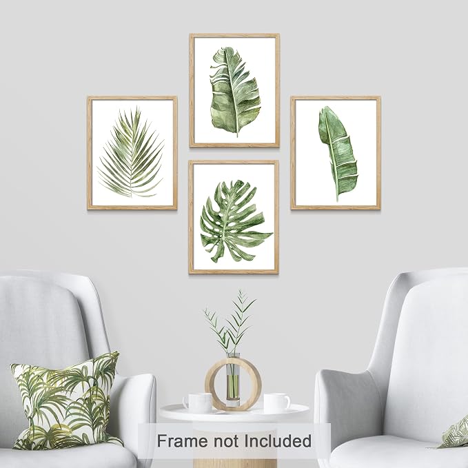 SIGNWIN Poster Bathroom Decor 8"x10", Wall Art Room Decor Multicolor for Living Room, Bedroom, Office Green Pastel Banana Palm Monstera Leaf Nature Wilderness Plant Art Floral Botanical