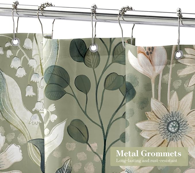 MitoVilla Long Boho Shower Curtain Set 72 x 78, Modern Spring Floral Shower Curtains 78 inch Long for Chic Elegant Bathroom Decor, Summer Colorful Fabric Flower Shower Curtain