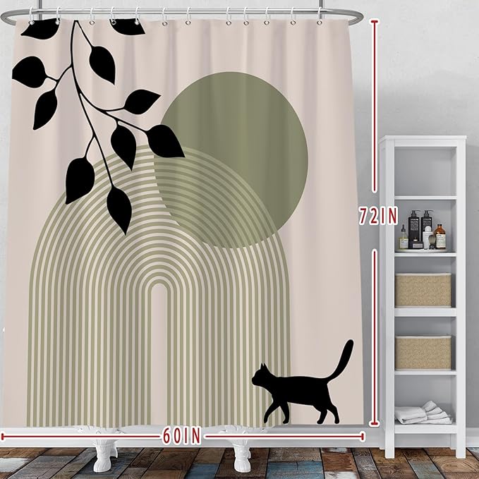 Baocicoo Minimalist Boho Shower Curtain Mid Century Silhouette Cat Botanical Shower Curtain for Bathroom Home Bathtub Living Room Decor Fabric Waterproof Curtain for Bathroom with Hooks 60x72 Inches