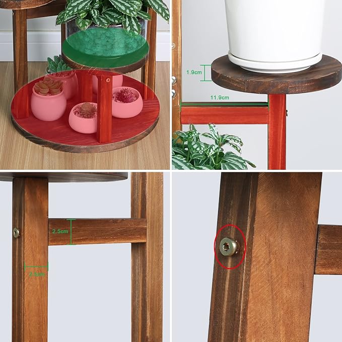 5 Tier Plant Stand Indoor, Tall Wood Corner Plant Shelf for Multiple Plants, Multi-tiered Flower Pot Holder Display Rack for Living Room, Balcony, Patio (Carbonized Brown)