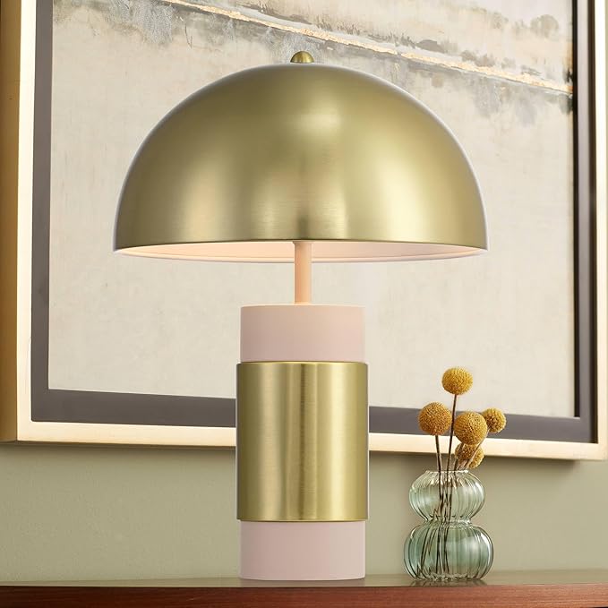 360 Lighting Delia 16" High Small Mushroom Mid Century Modern Accent Table Lamp Gold Antique Brass Finish Metal Single Shade Living Room Bedroom Bedside Nightstand House Office Home Reading