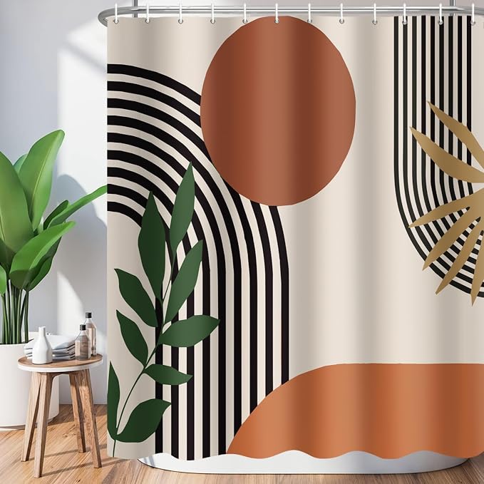Extra Long Shower Curtain 72 x 96 Inch Boho Shower Curtain for Bathroom Mid Century Modern Bohemian Abstract Geometric Fabric Waterproof Bathroom Shower Curtains Set