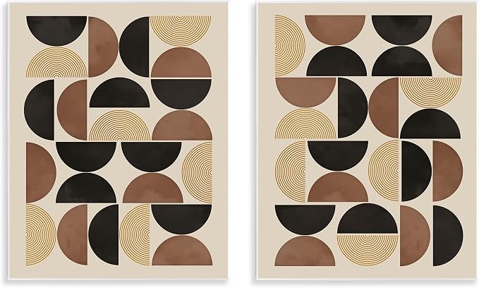 Stupell Industries Midcentury Geometric Semicircles 2 pc Wall Plaque Art Set Design by Nina Blue, 11 x 14