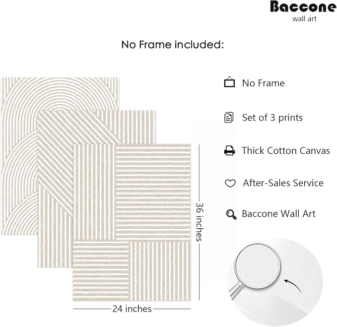 Beige Abstract Wall Art Pictures Set of 3 Boho Modern Canvas Wall Decor Neutral Line Wall Art Minimalist Art Abstract Beige Prints Painting Modern Artwork for Living Room Bedroom 24x36 Inch Unframed