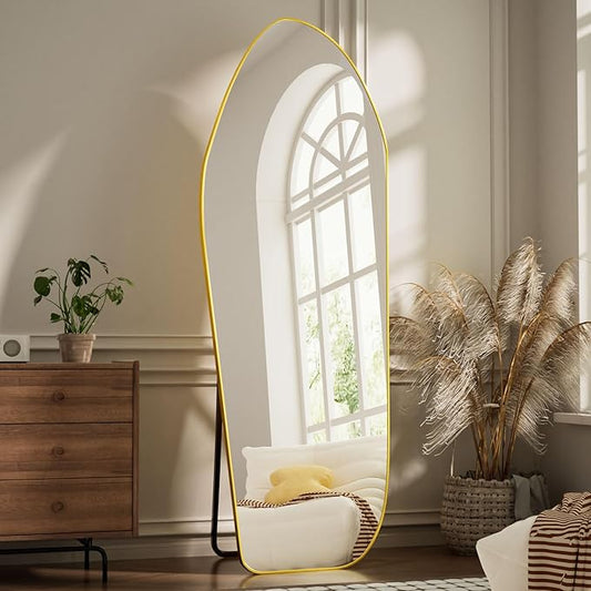 Full Length Floor Mirror - 76"x34" Irregular Diamond Shaped Floor Mirror Aluminum Frame Mirror Full Length for Bedroom Living Room Cloakroom Decor Gold
