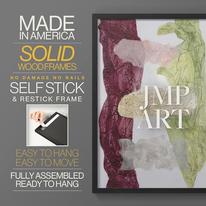 Renditions Gallery Set of 2 Peel & Stick Framed Prints, Abstract Wall Art, Mix Color Dyed Textures Wall Decor, Re-Stickable - Ready to Hang - 16"x20" - Black Frame LT588