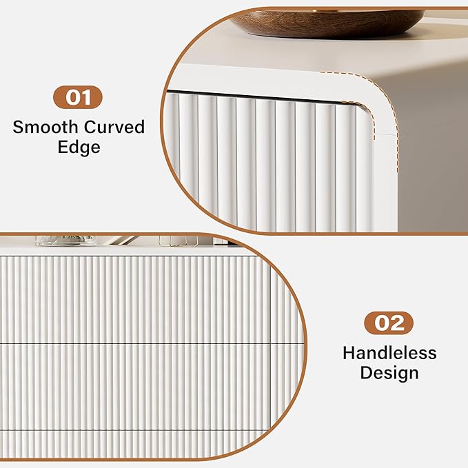 55" Wide Modern Dresser for Bedroom, 6 Drawer Chest of Drawers with Curved Design, Push-to-Open Storage Dresser, White