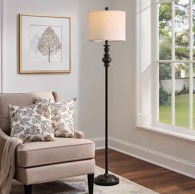 BOBOMOMO 64.25" Farmhouse Floor Lamp with Remote, Dimmable Black Floor Lamp with Adjustable Color Temperatures, Tall Standing Lamps for Living Room Corner, Bedroom & Office, 9W Bulb Included