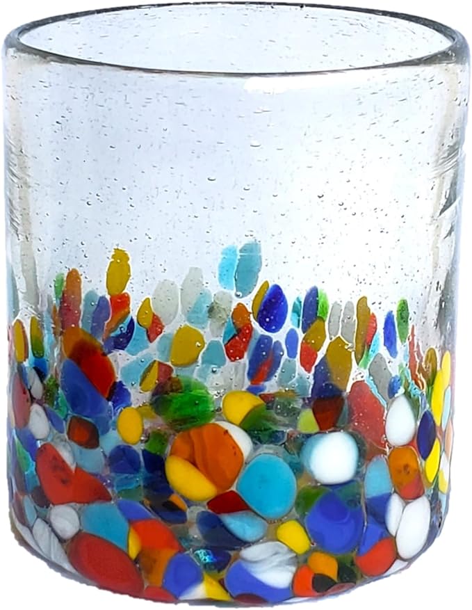 Clear & Confetti 9 oz Short Tumblers (set of 6), Recycled Glass, Lead-free, Toxin-Free (9 oz Tumbler)