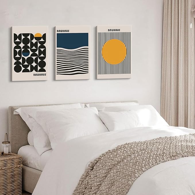 3Pcs Bauhaus Style Wall Art Bohemian Abstract Wall Decor Minimalist Canvas Mid Century Moderngeometry Poster Prints Painting Picture Suitable for Living Room Bedroom （16x24 Canvas）