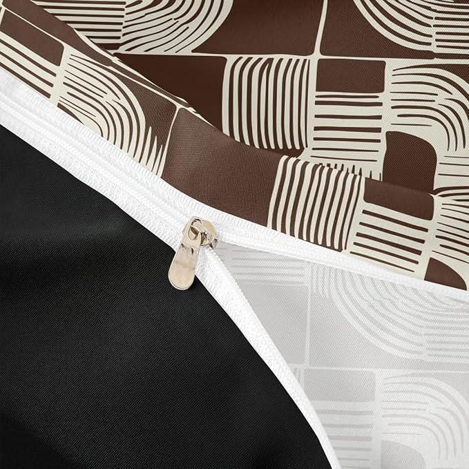 Erosebridal Bohemian Geometric Toddler Bedding Set for Boys Mid Century Abstract Comforter Cover for Kids Teens Adult Brown Boho Ethnic Duvet Cover Modern Abstract Striped Bed Sets with 1 Pillow Case