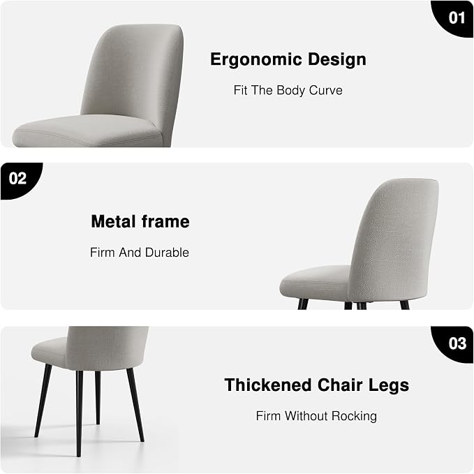 Casaphoria Dining Chairs Set of 2, Modern Fabric Kitchen Chairs with Grey Metal Legs, Comfortable Dining Room Side Chairs for Home, Living Room,Restaurant