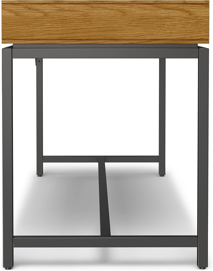 SIMPLIHOME Banting Desk - 72 Inch Wide Solid Oak Veneer and Metal Writing Desk in Oak, Modern Industrial Home Office Computer Table for Study with 2 Drawers and Flip-Down Keyboard Tray