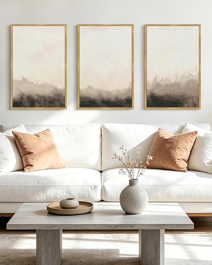KUVIOKE Watercolor Brown Landscape Abstract Framed Wall Art Nature Wilderness Illustrations Wall Decor Minimalist Modern Art Print Home Decor 16x24in (Natural Framed)