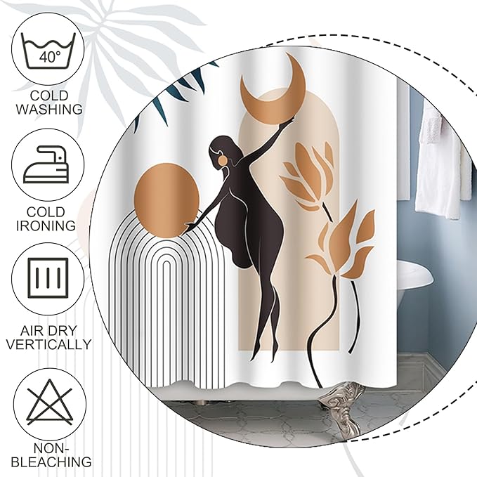 Baocicco Boho Mid Century Shower Curtain Sun and Moon in The Woman's Hands Minimalist Geometric Shower Curtains for Bathroom Bathtubs Waterproof Fabric Shower Curtain with Hooks 72x72 Inches
