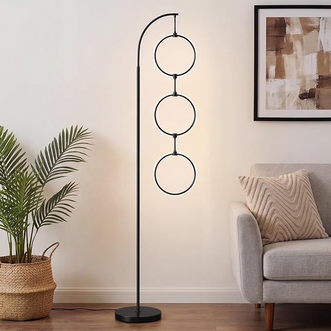 Bairth Black 3-Light LED Floor Lamp, Modern Arc Floor Lamp for Living Room, Industrial Stepless Dimmable & 3-Way Dimmable Tall Arch Standing Floor Lamp for Reading, Bedroom, Office, Matte Black