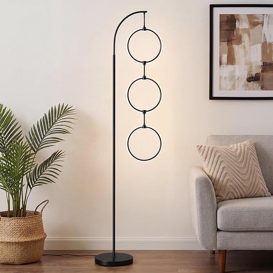 Bairth Black 3-Light LED Floor Lamp, Modern Arc Floor Lamp for Living Room, Industrial Stepless Dimmable & 3-Way Dimmable Tall Arch Standing Floor Lamp for Reading, Bedroom, Office, Matte Black