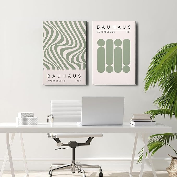 Geometric Line Wall Art Bauhaus 1923 Poster Sage Green Abstract Paintings Mid Century Modern Artwork Bauhaus Exhibition Poster Abstract Shape Prints Boho Modern Picture 16x24inch Wood Framed