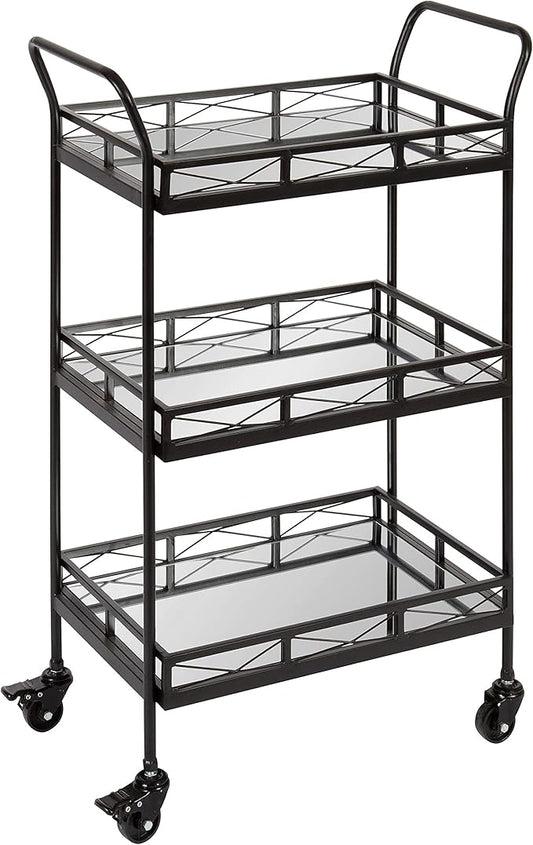 Kate and Laurel Ketia Modern Metal Bar Cart, 23 x 13 x 34, Black, Glamorous Three Tier Bar Cart for Display and Storage