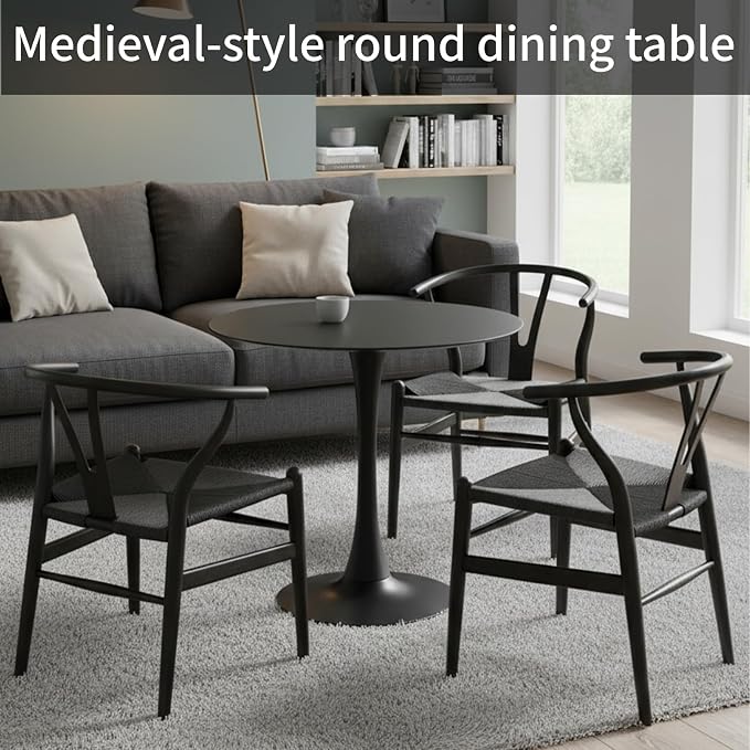 32" Black Round Dining Table, Mid-Century Modern Tulip Circle Kitchen Table with Thickened Top & Sturdy Pedestal Base, Small Round Bistro Table for 4 People, Space-Saving, Easy Assembly