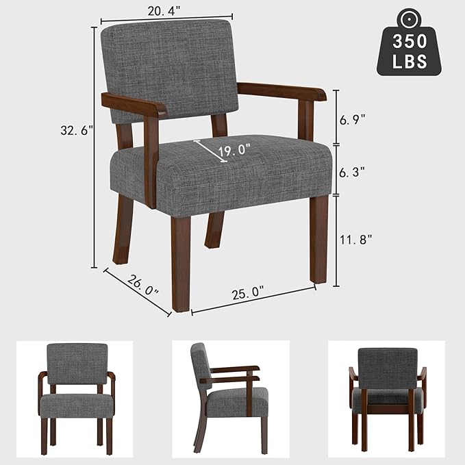 Accent Chair,Armchairs with Solid Wood Frame and Legs,Upholstered Reading Leisure Chair for Bedroom,Office,Waiting Room (Linen, Gray, One Chair)