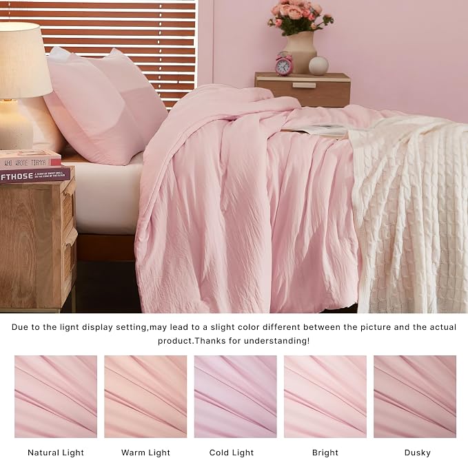 WRENSONGE Queen Comforter Set - 3 Pieces Prewashed Soft Pink Comforter Soft Lightweight for All Seasons,Down Alternative Comforters Queen Size with 2 Pillow Shams