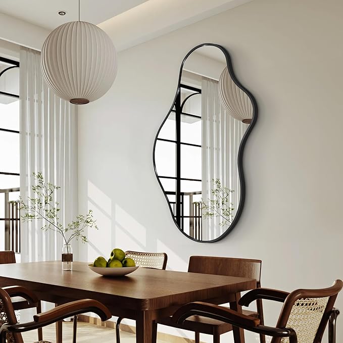 Bathroom Mirrors for Over Sink - Long Wall Mirrors Decorative 24"x 43" Asymmetrical Abstract Aviation Aluminum Alloy Frame Unique for Bedroom, Living Room, Cloakroom, Entryway Black