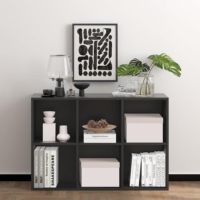 Wooden Cube Storage Organizer with Closed Back Panel,White Shelf Heavy Duty Cubby Storage Organizer with Compartments for Living,Display Shelf,Bookshelf (Black, 6-Cube)