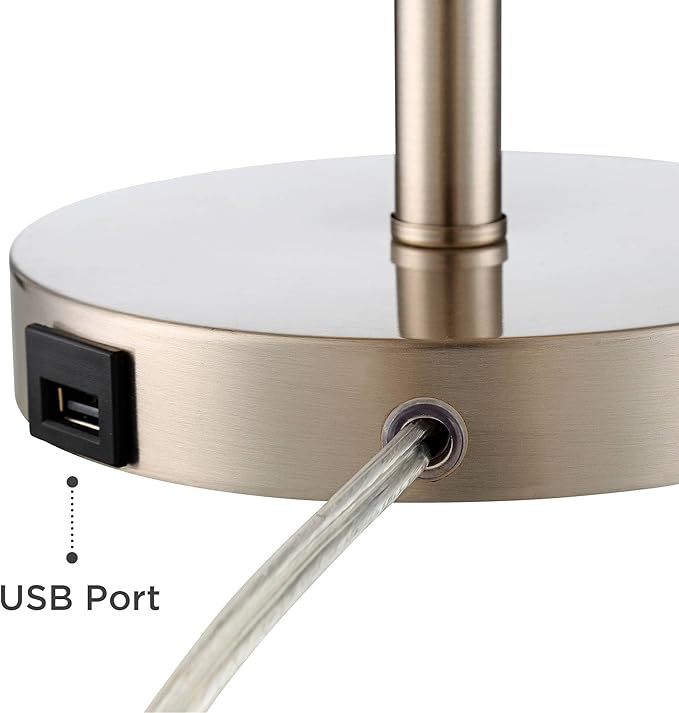 360 Lighting Heyburn Modern Accent Table Lamp with Hotel Style USB and AC Power Outlet in Base 20" High Brushed Nickel Off White Cylinder Shade for Living Room Desk Bedroom House Bedside