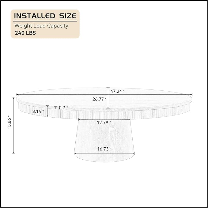 47.24" Oval Coffee Table Modern Handcraft Drum Center Table with Sturdy Pedestal for Living Room Apartment, Walnut