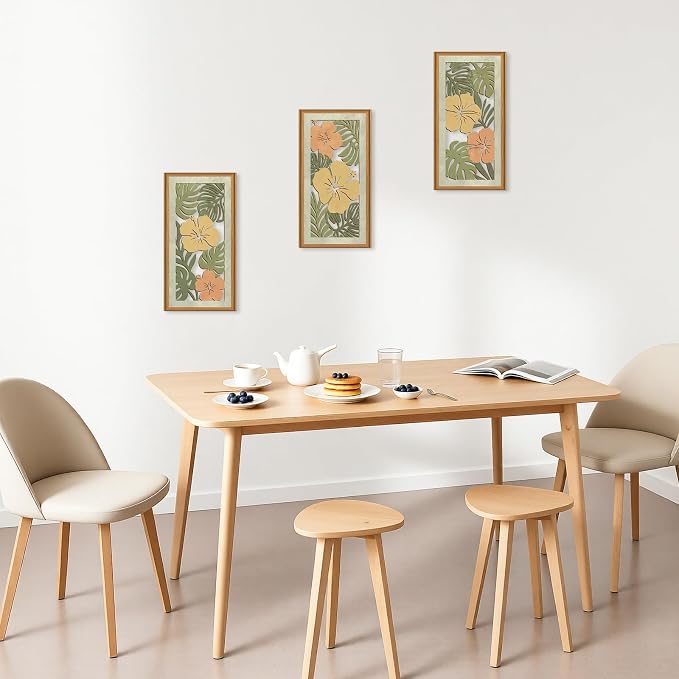 Celestdeco 3 Pcs Boho Flower Market Wall Decor Floral Botanical Modern Wood Wall Art Bohemian Floral Hanging Decor Abstract Minimalist Wooden Art for Living Room Bedroom Office 7.9 x15.8 Inch