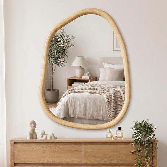 Vercraft 32 x 24 Inch Irregular Asymmetrical Wall Mirror with Solid Wood Frame, Boho Decorative Mirrors for Bedroom Living Room Entryway Hall