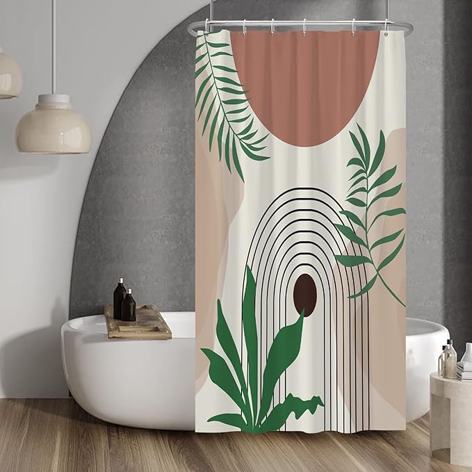 Baocicco Boho Leaves Shower Curtain Modern Abstract Geometric Aesthetic Art Shower Curtains for Bathroom Home Bathtubs Waterproof Fabric Shower Curtain with Hooks 36x72 Inches