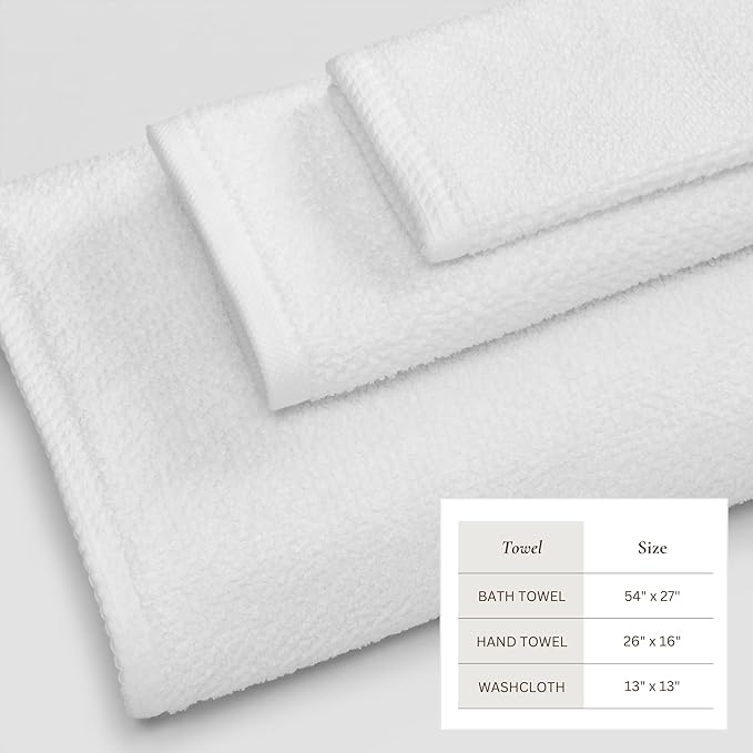Great Bay Home 100% Cotton 6 Piece Towel Set - Absorbent, Quick-Drying, Durable Bath Towels for Bathroom Decor - Low-Twist, Two-Ply Fibers (Optic White)