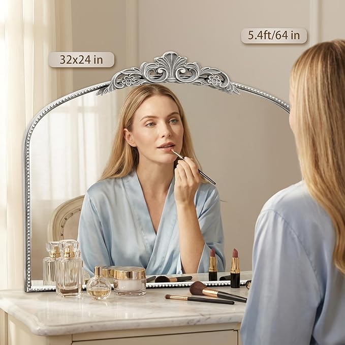 Micasso Vintage Wall Silver Mirror: 24" x 32" French Baroque Antique Mirror - Traditional Ornate Decorative Arched Mirrors for Wall/Bathroom/Entryway/Fireplace/Hallway - Home Decor for Living Room
