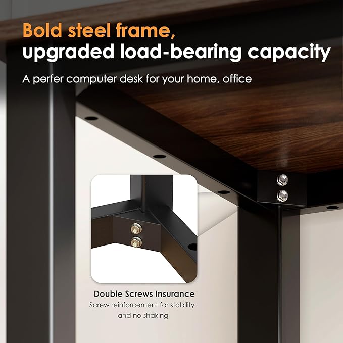 Need 63 Inch Computer Desk, Modern Simple Home Office Desk with Large Legroom, Gaming Writing Work Table for Study, Sturdy Black Metal Frame, Walnut Finish