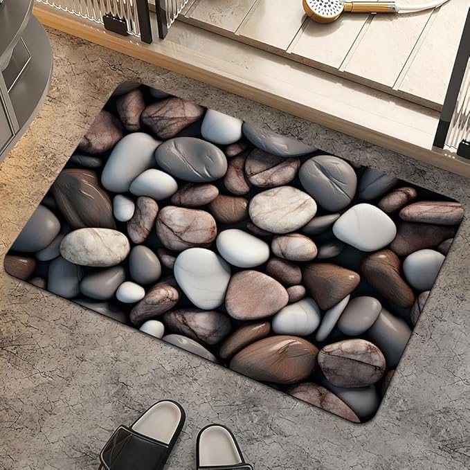 Bath Mat Rug,Rounded River Stones Non Slip Quick Dry Super Absorbent Thin Bathroom Rugs Fit Under Door-Easy to Clean Bathroom Floor Mats-Shower Rug for Shower Sink Bathtub(20" x 31"in)
