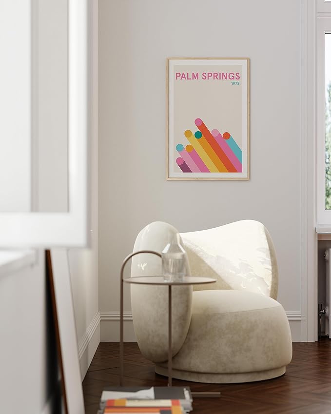 HAUS AND HUES Vintage Travel Posters: Pink Retro Art Prints, California Travel Posters for Room Aesthetic, Colorful Modern City Art Wall Decor, Danish Pastel Abstract Poster (Unframed, 24x36)