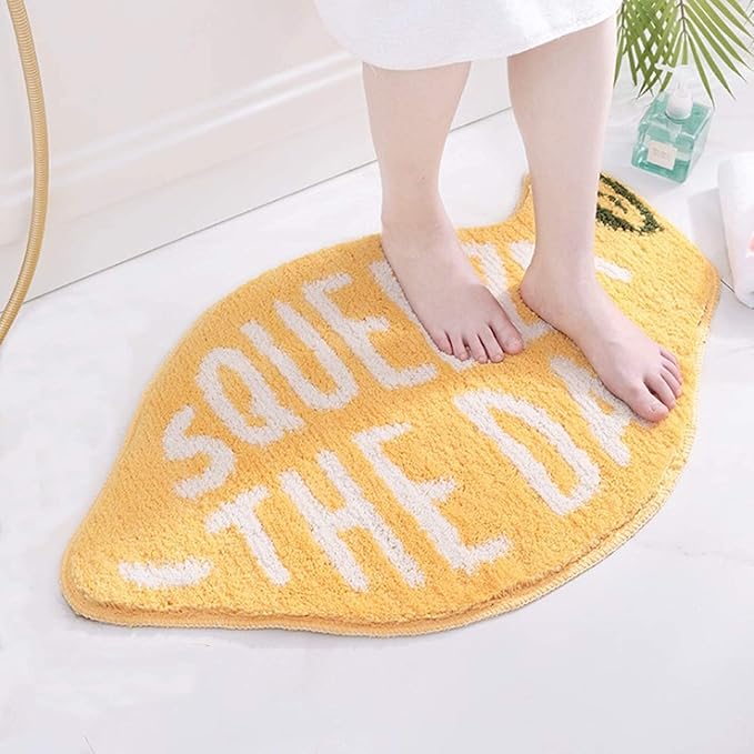 UKELER Soft Yellow Lemon Bath Rug for Kids Non Slip Absorbent Bath Mat Washable Shaggy Kids Bedroom Decor Bathroom Door Mat 31.5''x19.7''