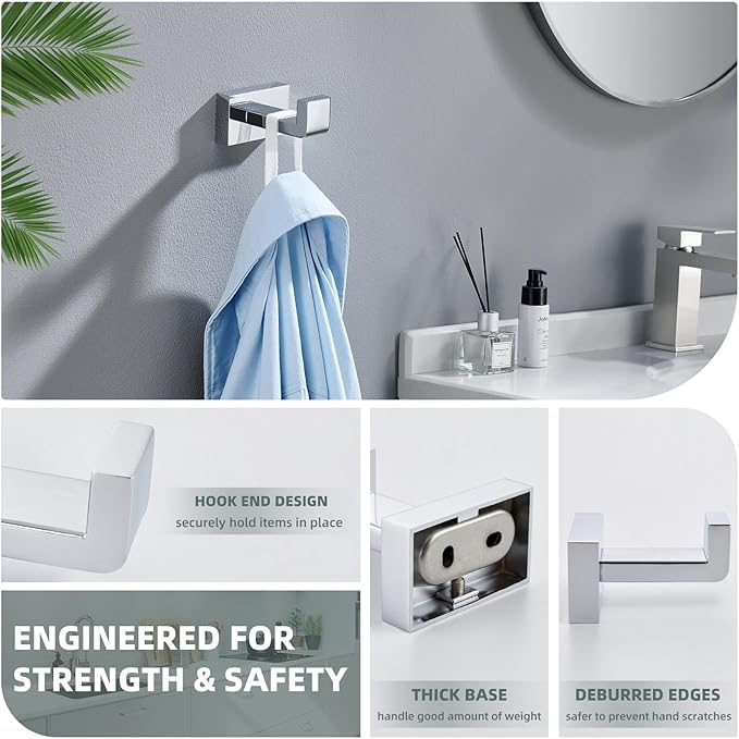 Suyar Bathroom Towel Hook, SUS 304 Stainless Steel Robe Towel Holder for Wall, Chrome