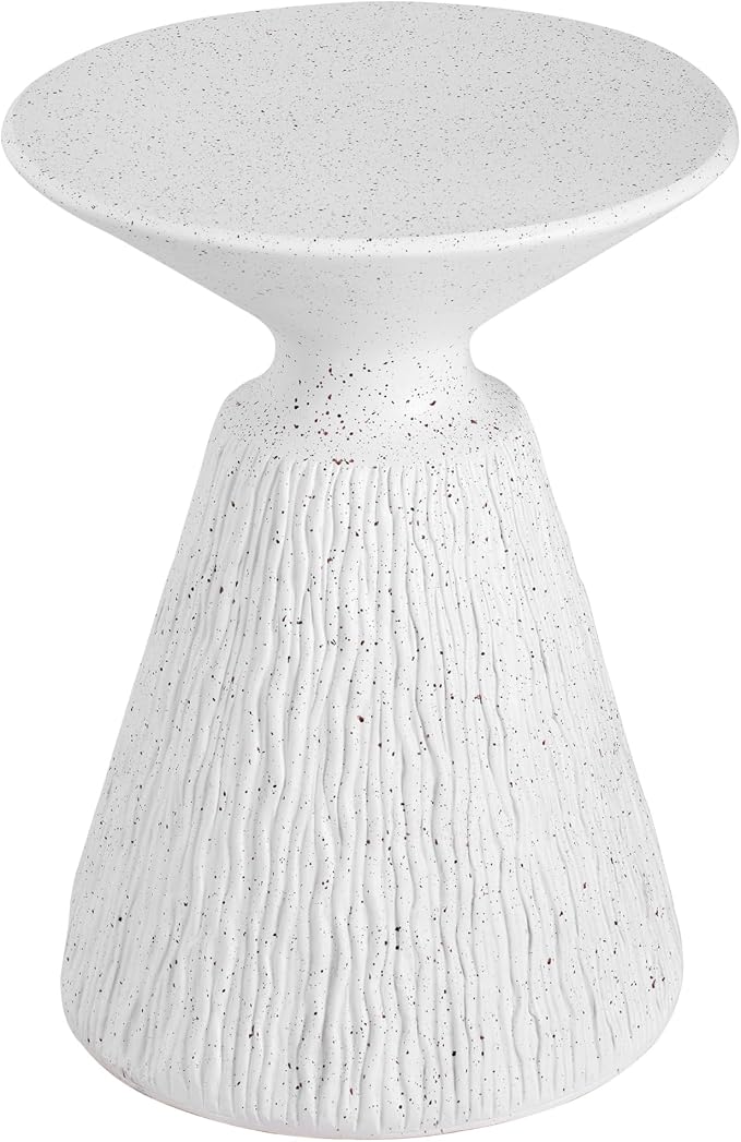 ø15.5'' Faux Concrete Cement Round Side Table End Table, Modern Contemporary Minimalist White Finish Style, MGO Material for Indoor & Outdoor, No Assembly, White