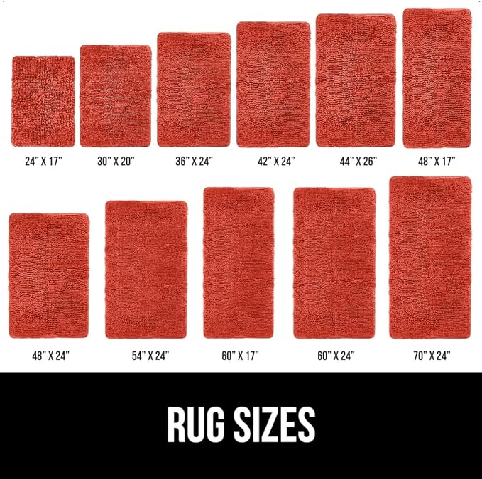 GORILLA GRIP Bath Rug Mat, Thick Soft Absorbent Chenille, Quick Dry Microfiber Mats, Rubber Backing Washable Shower Floor Rugs, US Designed Bathroom Bathmat Home Accessories, 24x17, Sunset Orange