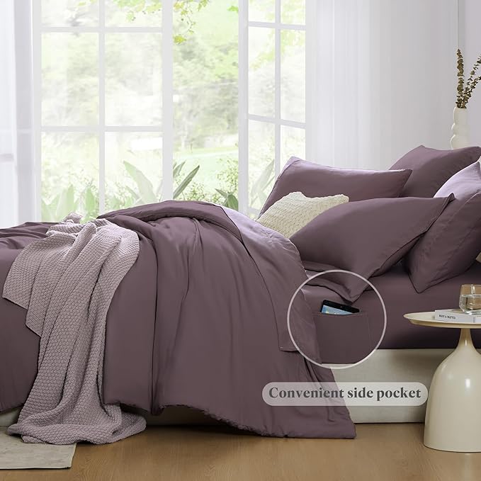 WRENSONGE Queen Comforter Set - 7 Pieces Artic Plum Soft Bed in a Bag Queen with Fitted Sheet, Flat Sheet, 2 Pillow Shams, and 2 Pillowcases- Warm Bedding Sets for All Season