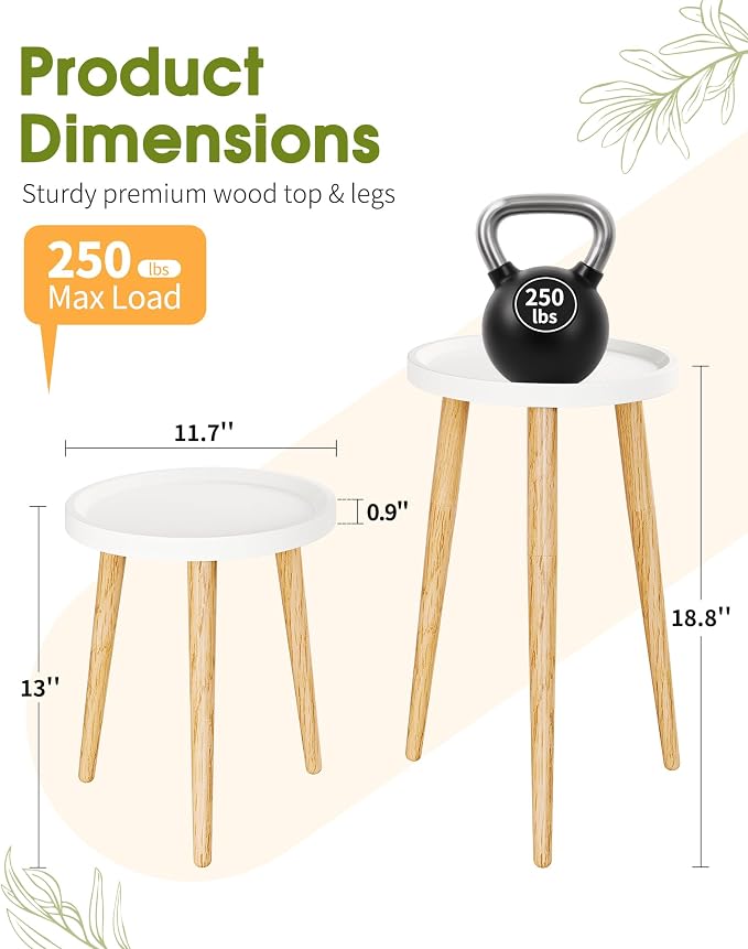 Plant Stand Indoor 2 Pack, Wood Mid Century Indoor Plant Stand, Tall Plant Stands for Flower Pot, Modern Plant Table, Small Side End Table With Raised Design, White, 11.7"x18.8" & 11.7"x13"