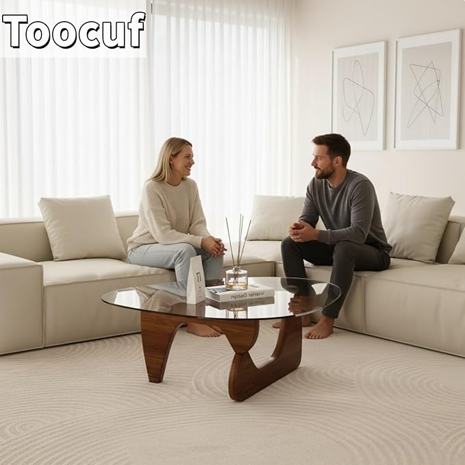 Modern Glass Coffee Table for Living Room, Small mid Century Coffee Table, Stylish Coffee Tables Suitable for Bedroom Living Room Reception Office Tables (Black+Transprent, Small 32.6in)