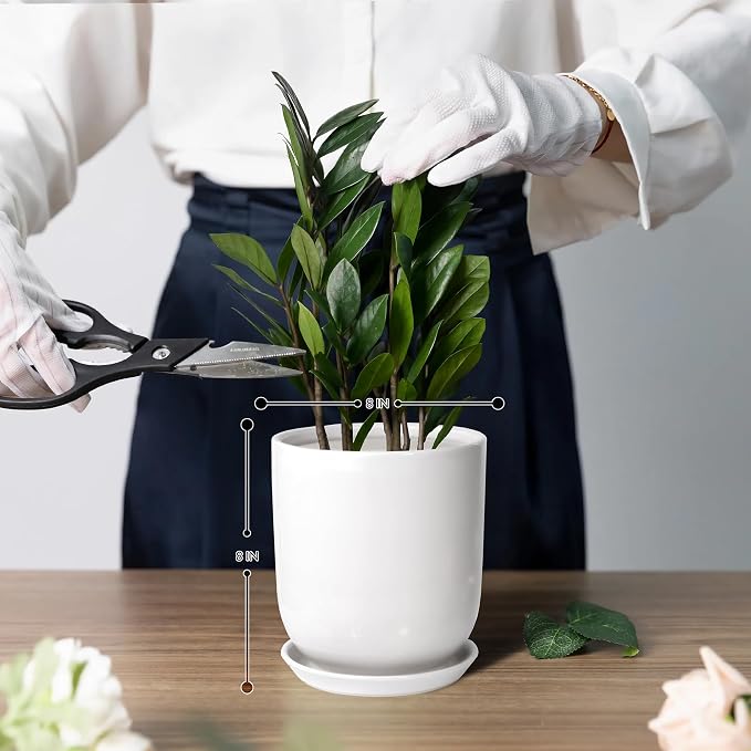 8in Plant Pot，Ceramic Plant pots，Ceramic Planter for Indoor Plants Outdoor,Mid-Century Modern Home Decor, Modern Flower Pot, Large Plant Pot with Drainage Hole and Saucer