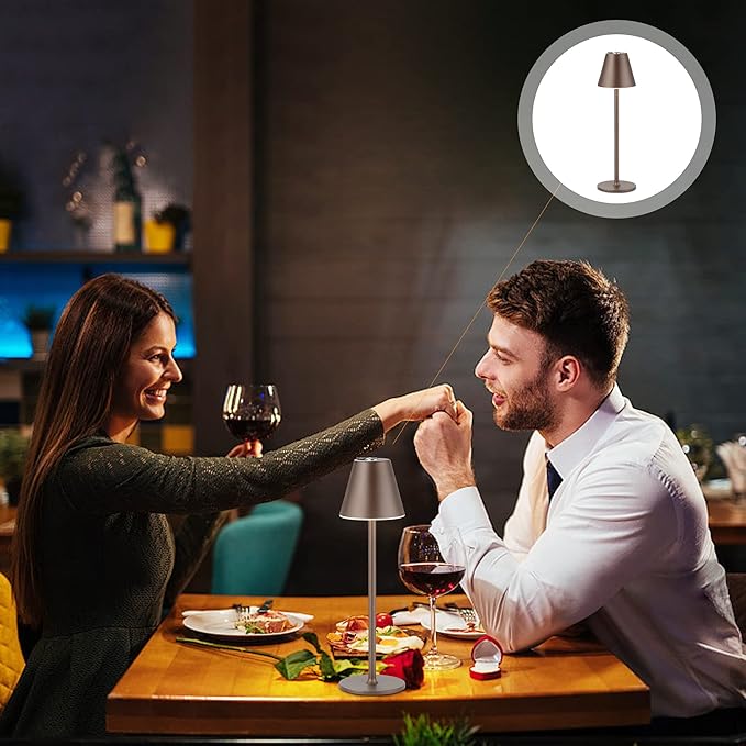 2-Pack Cordless Table Lamps - 5000mAh Rechargeable Battery Operated Desk Lamp, 3-Level Dimmable LED Night Light for Bedroom, Dining, Restaurant - Metal Design(Khaki-2Pack)